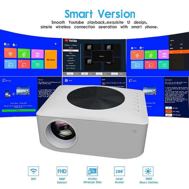 Y2 Smart Mini Projector with YouTube & WiFi